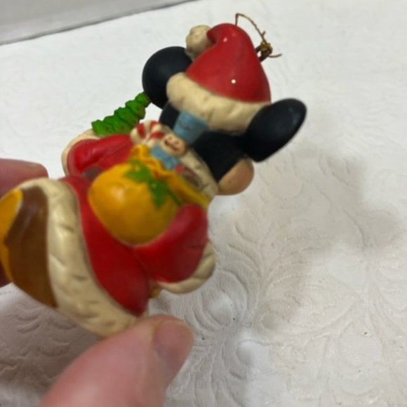 VTG Disney Santa Mickey Mouse w/Toy Sack & Tree Christmas Ornament 2.5" - Picture 6 of 9